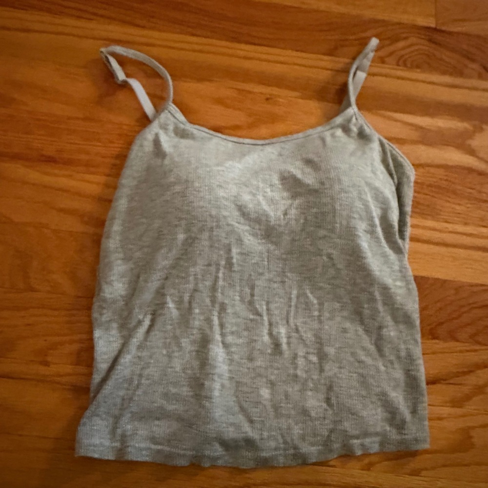 Ribbed Cami Built-in Padded Bra Size L Heather Gray Adjustable Strap Tank Top